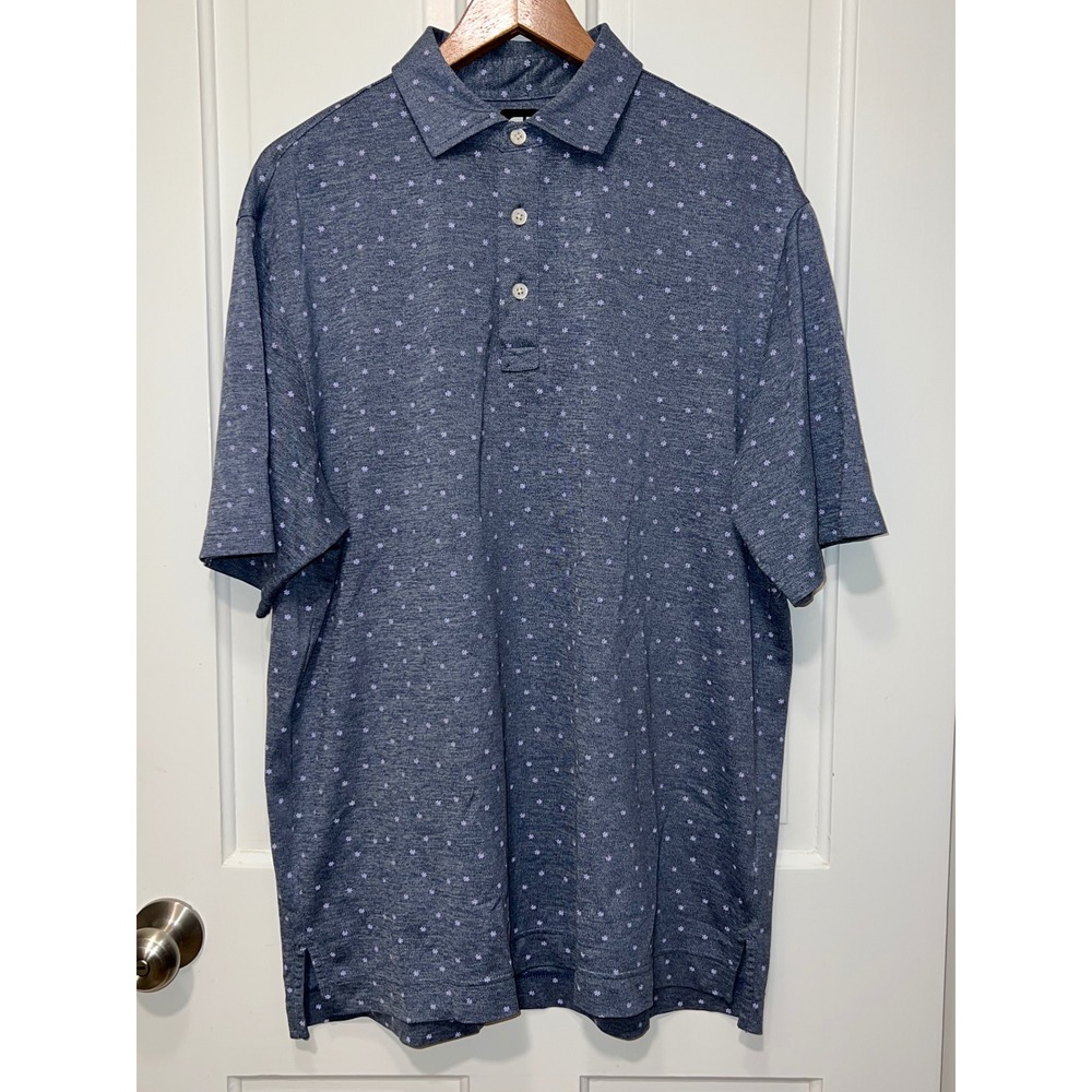 FootJoy Mens Blue Floral Print Performance Golf Polo Shirt Size Large FJ Logo